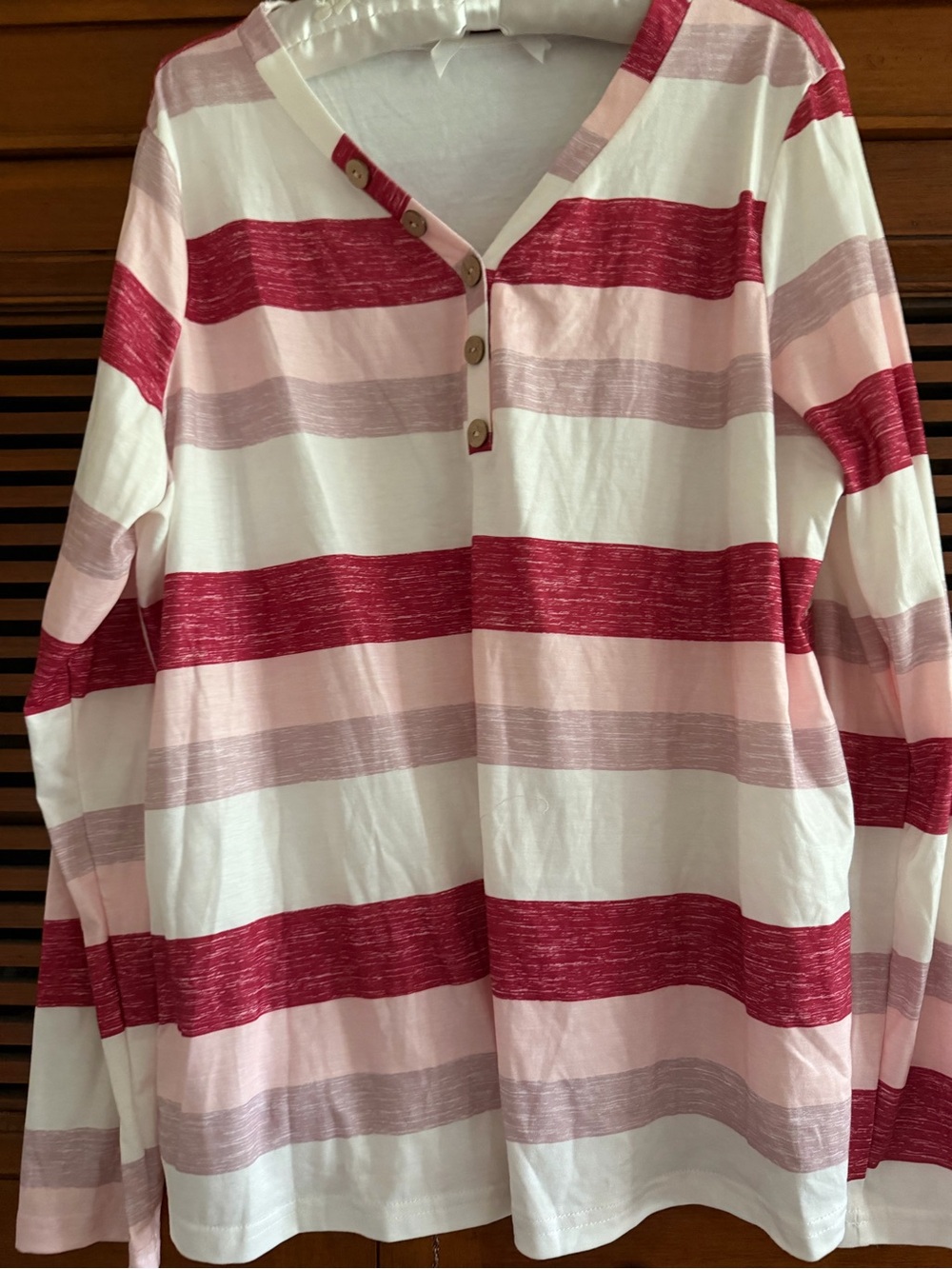 SHEIN Pink and White Striped Long Sleeve Henley Top - Picture 4 of 5